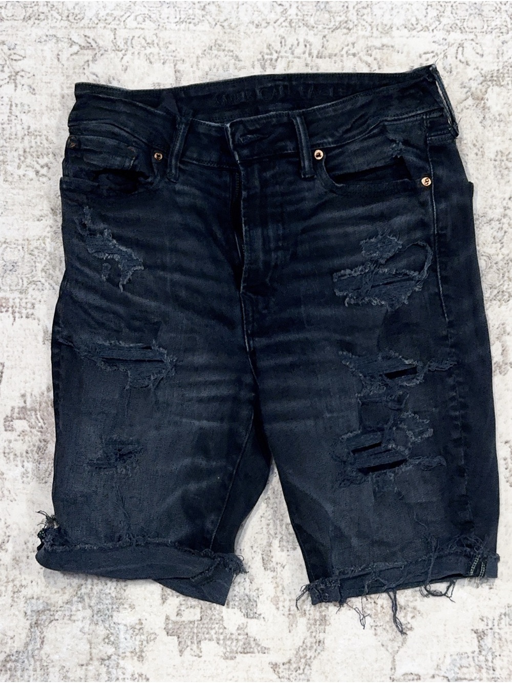 American Eagle Outfitters Black Distressed Denim Jean Shorts